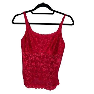 Vassarette Babydoll Top L Red Lace Floral Classic Romantic Fairy Festival Mesh